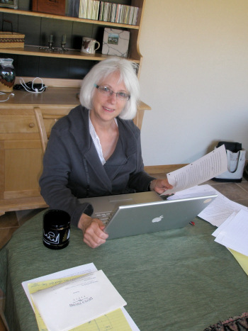 Margie Haack, editing a manuscript