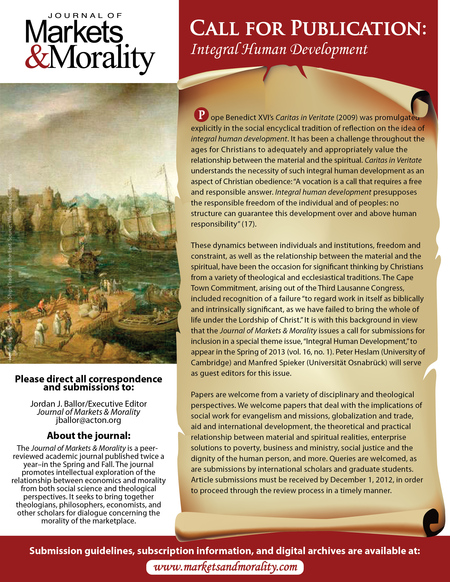 Call for Papers: The Journal of Markets and Morality
