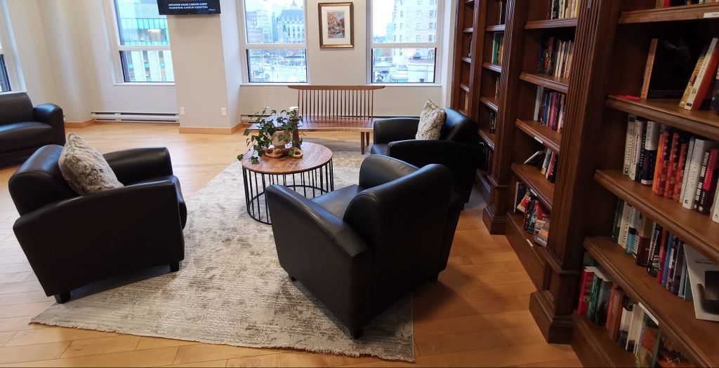 Leather lounger chairs in reading room