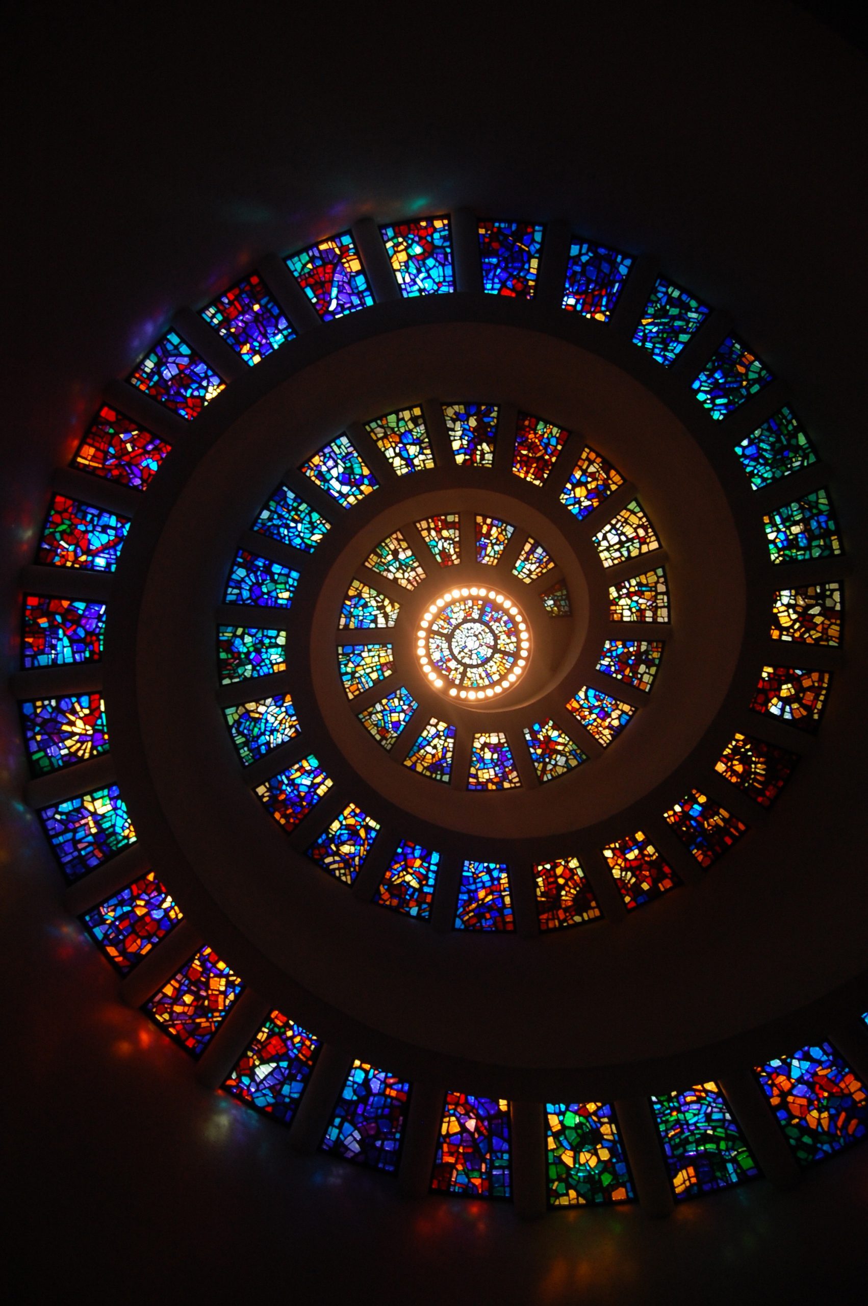 a spiral of stain glass windows