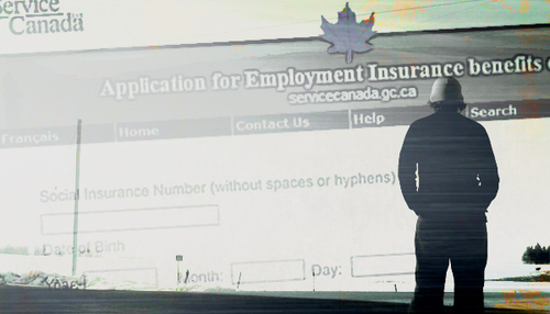 Man looking at employment insurance benefits application
