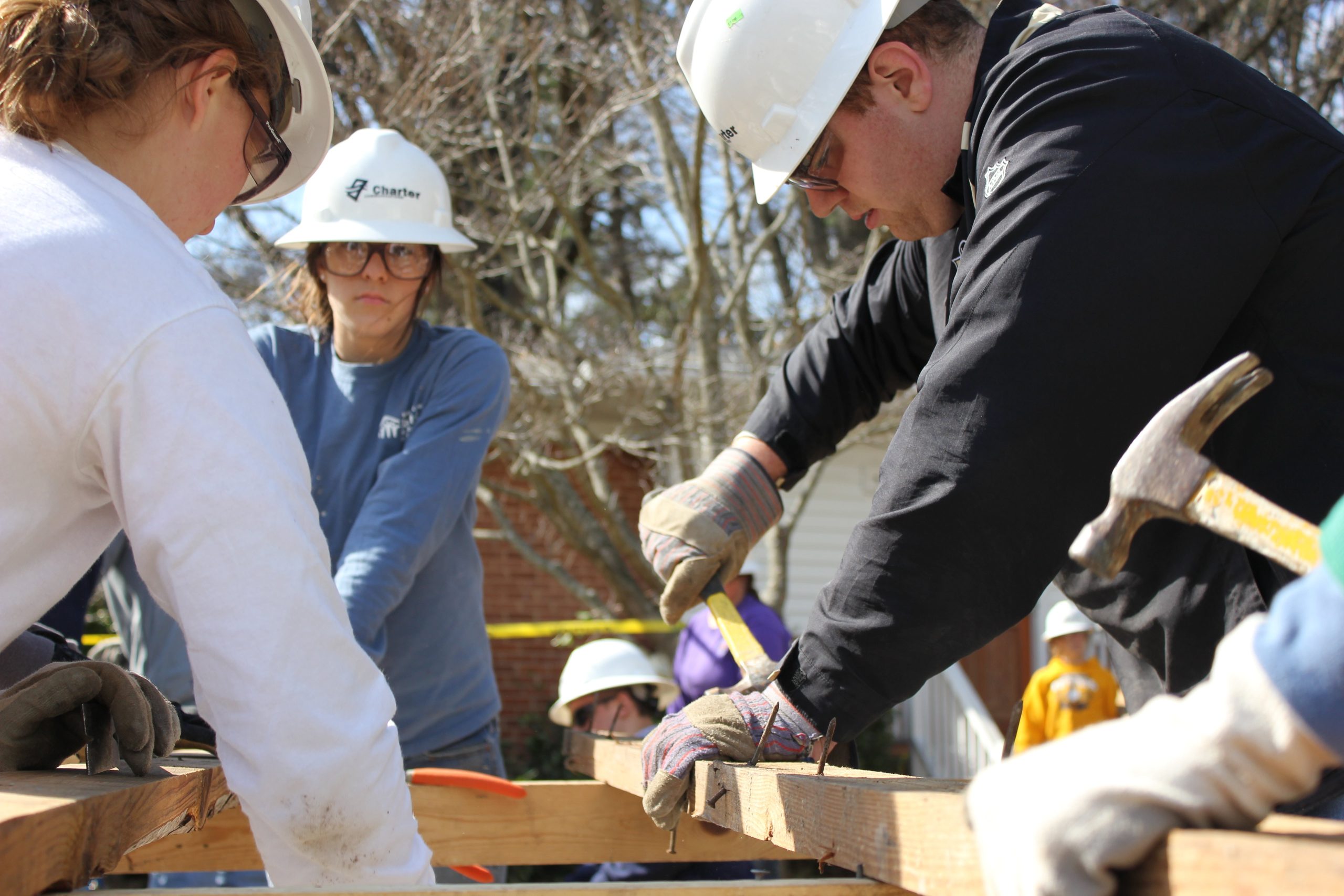 Habitat for Humanity project with undergraduate students working during spring break.