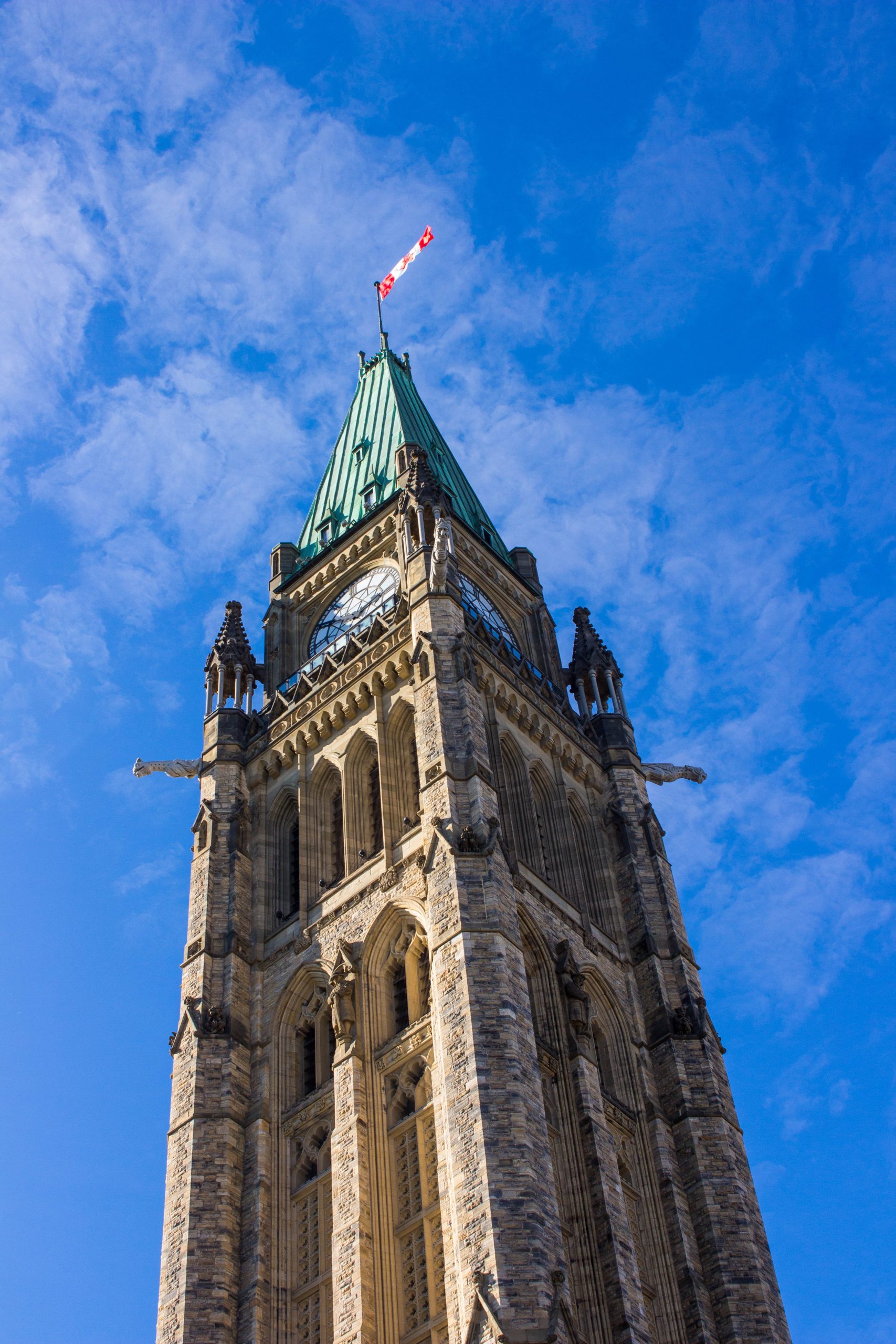 Low angle of the Peace Tower