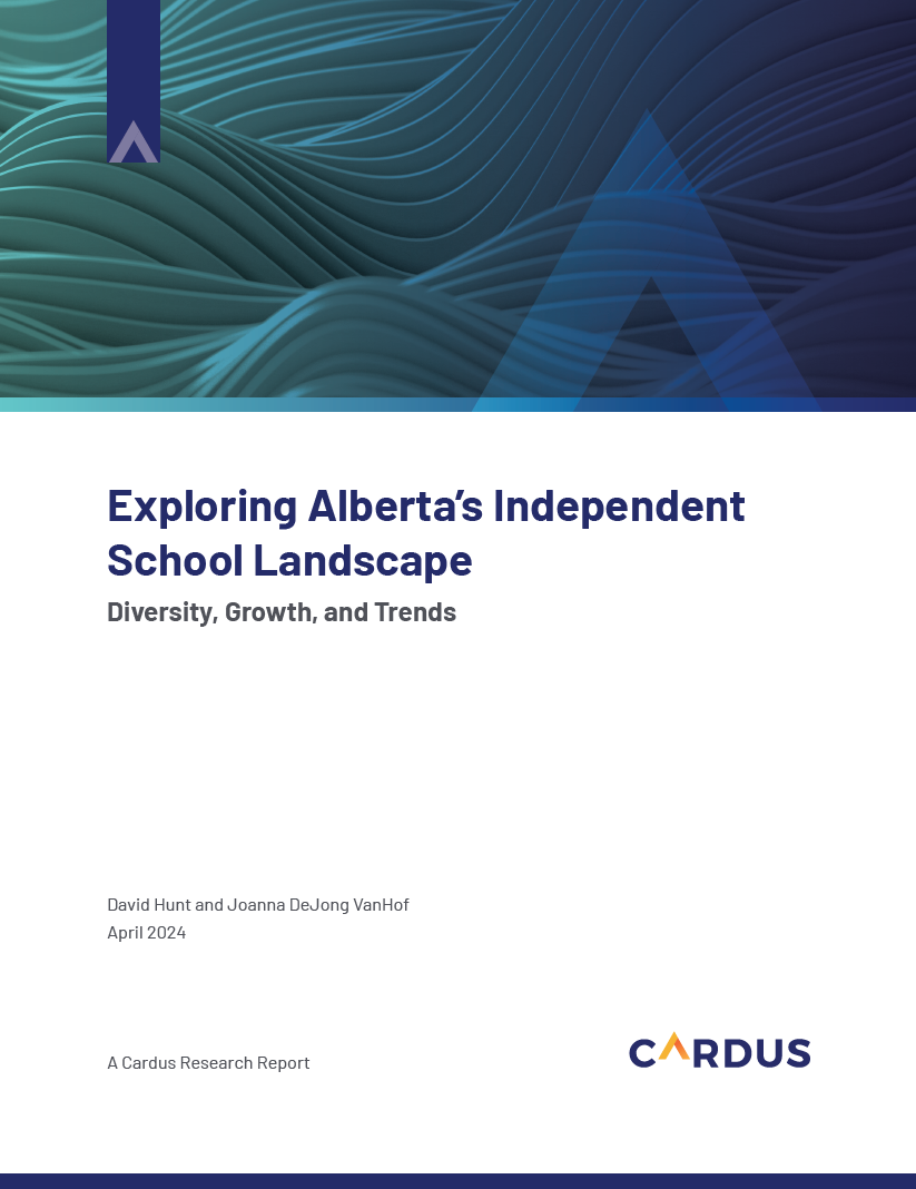 The cover of the Cardus research report called Exploring Alberta's Independent School Landscape: Diversity, Growth, and Trends